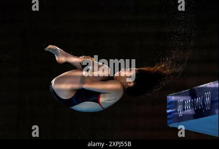 Paris, Frankreich. August 2024. Olympische Spiele in Paris: TAUCHEN - 10-Meter-Plattformfinale der Frauen - Matsuri Arai aus Japan, am 11. Tag der Olympischen Spiele 2024 in Paris im Aquatic Centre, Paris, Frankreich. Quelle: Adam Stoltman/Alamy Live News Stockfoto