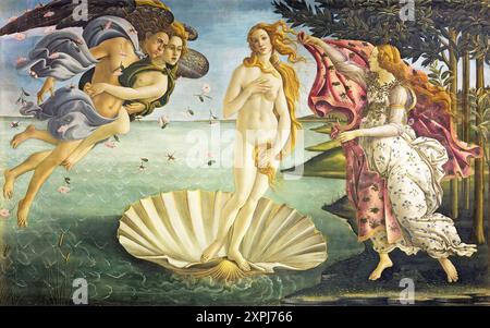 Die Geburt der Venus, Geburt der Venus (1485), Gemälde von Sandro Botticelli (1. März 1445 - 1510), einer der bedeutendsten italienischen Maler und Zeichner der frühen Renaissance, historisch, digital restaurierte Reproduktion von einer Vorlage, Rekorddatum nicht angegeben Stockfoto