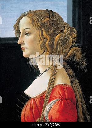 Profilbildnis einer jungen Frau, wahrscheinlich Simonetta, Profilbildnis einer jungen Frau, wahrscheinlich Simonetta, Gemälde von Sandro Botticelli (1. März 1445 – 1510), einer der bedeutendsten italienischen Maler und Zeichner der frühen Renaissance, historisch, digital restaurierte Reproduktion von einer Vorlage, Rekorddatum nicht angegeben Stockfoto