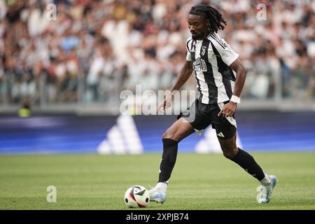 Torino, Italien. August 2024. Juventus' Khephren Thuram während des Fußballspiels zwischen Juventus und Juvetus Next Gen im Allianz-Stadion in Turin, Nordwesten Italiens - Dienstag, 6. August 2024. Sport - Fußball . (Foto: Marco Alpozzi/Lapresse) Credit: LaPresse/Alamy Live News Stockfoto