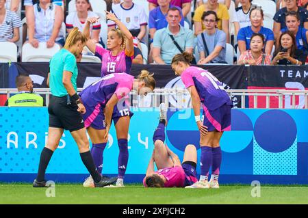 Lyon, Frankreich. August 2024. Marina HEGERING, DFB Frauen 5 verunglückte am 6. August 2024 im Stade de Lyon in Lyon, Frankreich beim Olympischen Halbfinalspiel DEUTSCHLAND - USA. Saison 2024/2025 Fotograf: ddp Images/STAR-Images Credit: ddp Media GmbH/Alamy Live News Stockfoto