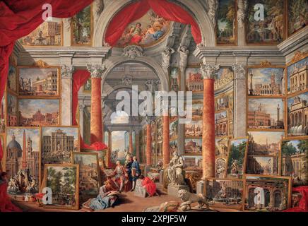 Picture Gallery mit Blick auf das moderne Rom, Ölleinwand von Giovanni Paolo Pannini in Boston Fine Art Museum Hall, USA Stockfoto