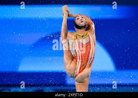 Paris, Frankreich. August 2024. Athleten des französischen Teams treten im Free Routine Final der Olympischen Spiele 2024 in Paris (Frankreich) am 6. August 2024 im Aquatics Centre in Paris an. Quelle: Insidefoto di andrea staccioli/Alamy Live News Stockfoto