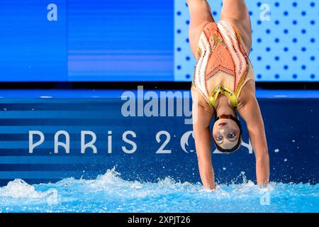 Paris, Frankreich. August 2024. Athlet von Team France tritt am 6. August 2024 im künstlerischen Schwimmteam Free Routine Final der Olympischen Spiele 2024 in Paris (Frankreich) an. Quelle: Insidefoto di andrea staccioli/Alamy Live News Stockfoto