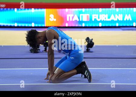 Mattia Furlani aus Italien, Bronzemedaille im Langsprung-Finale der Männer bei den Olympischen Sommerspielen 2024, Dienstag, 6. August 2024, in Saint-Denis, Frankreich. (Foto LaPresse/Gian Mattia D'Alberto) Stockfoto