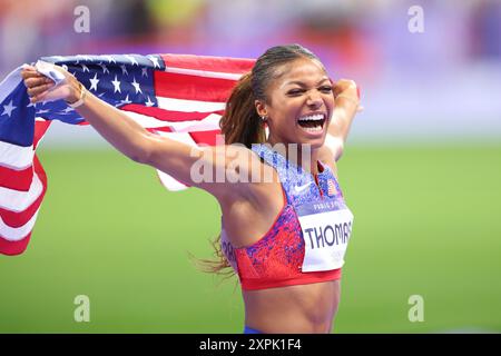 Saint-Denis, Frankreich. August 2024. THOMAS Gabrielle (USA) Leichtathletik : 200-m-Finale der Frauen während der Olympischen Spiele 2024 in Paris im Stade de France in Saint-Denis, Frankreich. Quelle: YUTAKA/AFLO SPORT/Alamy Live News Stockfoto