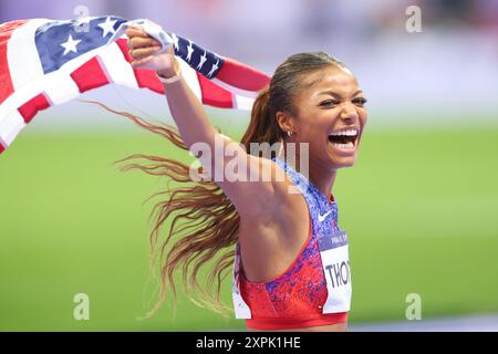 Saint-Denis, Frankreich. August 2024. THOMAS Gabrielle (USA) Leichtathletik : 200-m-Finale der Frauen während der Olympischen Spiele 2024 in Paris im Stade de France in Saint-Denis, Frankreich. Quelle: YUTAKA/AFLO SPORT/Alamy Live News Stockfoto