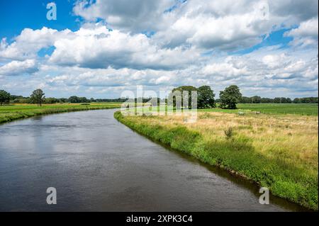Grüne Ufer des Dortmunder Ems-Kanals um Geeste-Dalum, Niedersachsen Stockfoto