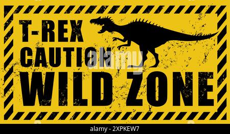 Grunge-t-rex-Dinosaurier-Warnschild. Gefahr tyrannosaurus rex Dino Tier Vektor Silhouette Warnschild, bleiben Sie fern oder Vorsicht Aufkleber. Brüllen vor Stock Vektor