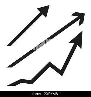 Symbole für Pfeilwachstum. Drei Aufwärtspfeile. Schwarz-weiß-Vektorillustration. Einfache geometrische Konstruktion. Stock Vektor