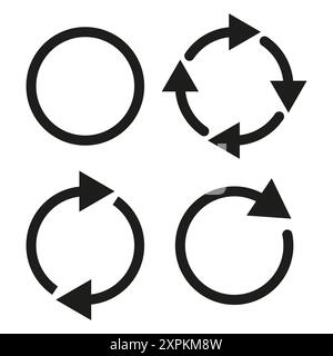 Kreisförmige Pfeilsymbole. Schwarze einfache Kreise. Rotationssymbole. Vektorgrafik. Stock Vektor