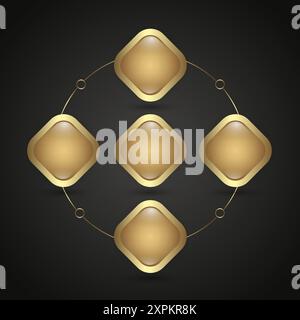 Set aus goldenen und hochwertigen Rechteckknöpfen Diagramm, Vektor, Illustrationsstil mit dunklem Hintergrund Stock Vektor