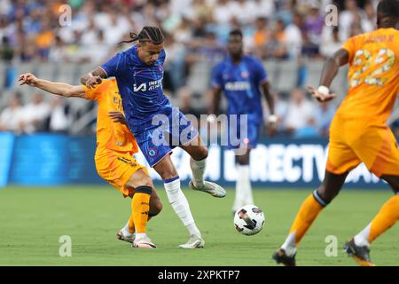 Charlotte, North Carolina, USA. 6. August 2024: Chelsea-Verteidiger Malo Gusto (27) während des DIRECTV Soccer Champions Tour-Spiels zwischen Real Madrid und Chelsea im Bank of America Stadium in Charlotte, North Carolina. Greg Atkins/CSM Credit: CAL Sport Media/Alamy Live News Stockfoto