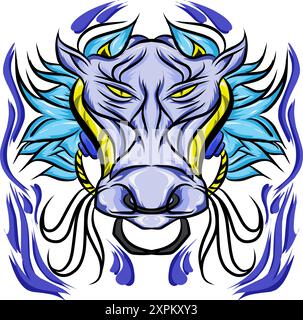 Tribal Head Maskottchen Büffelaufkleber Illustration. Perfekt für Tattoos, Aufkleber, Hüte, Kleidung, Logos, Symbole Stock Vektor