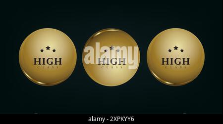 DREI Luxury Circle Button, Gold, Premium isoliert auf schwarzem Hintergrund. Knopf Set Kreis moderne Farbe Gold Vektor Illustration Gold, Metall Luxus u Stock Vektor