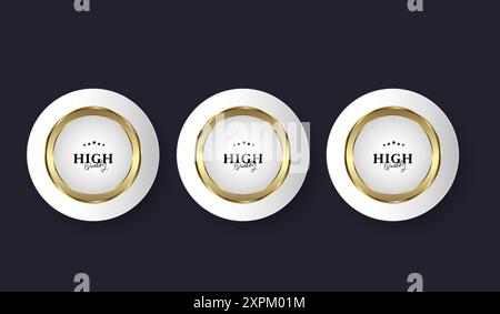 Goldene Kreisknöpfe, Premium-Banner auf transparentem Hintergrund, 2 goldene Knöpfe im runden goldenen Rahmen Vektor-Illustration Design Stock Vektor
