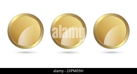 Drei Golden Circle Form Tasten Design in Vektor, 3 Kreise Premium Vektor Kreis Knopf, Luxus Knopf, elegante Stil Ikonen Stock Vektor