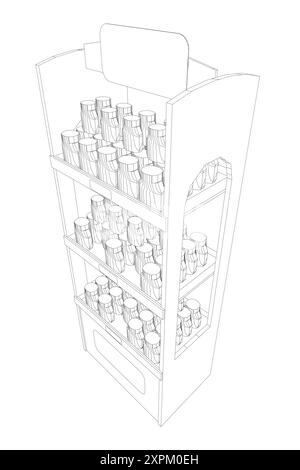 Supermarkt-Schaufenster. Supermarkt mit Lebensmittelregalen, Regalen. Vektorkonzept speichern Stock Vektor