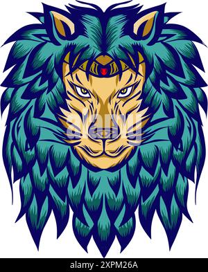 Illustration eines Löwenkopfes. Perfekt für Aufkleber, Logos, Ikonen, Posterelemente, Banner, Kleidung, Hüte. Stock Vektor