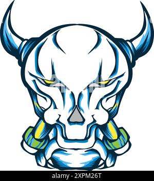 Illustration des blau-weißen Schädelaufklebers. Perfekt für Logos, Aufkleber, Ikonen, Hutmotive und Kleidung. Stock Vektor