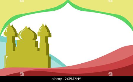 Der Hintergrund mit dem Thema Ramadan und islamische Feiertage hat eine Silhouette einer Moschee und rote Wellen. Stock Vektor