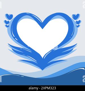 Illustrationshintergrund mit Liebesform in blauer Farbe und Meereswellen Valntine Thema, dieses Design ist geeignet für Fotoruf, soziale Medien, Tapeten, c Stock Vektor