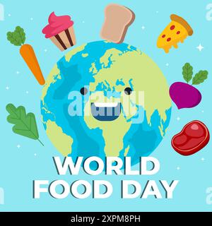 World Food Day mit Happy Earth im flachen Design Stock Vektor