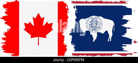 Wyoming und Kanada Grunge Pinsel Flags Verbindung, Vektor Stock Vektor