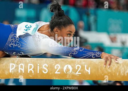 Paris, Frankreich. August 2024. PARIS, FRANKREICH – 5. AUGUST: Simone Biles aus den USA tritt am 10. Tag der Kunstturnen-Olympischen Spiele Paris 2024 in der Bercy Arena am 5. August 2024 in Paris an. (Foto von /Orange Pictures) Credit: Orange Pics BV/Alamy Live News Stockfoto