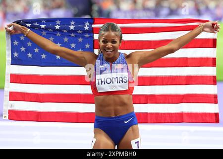 Saint-Denis, Frankreich. August 2024. THOMAS Gabrielle (USA) Leichtathletik : 200-m-Finale der Frauen während der Olympischen Spiele 2024 in Paris im Stade de France in Saint-Denis, Frankreich. Quelle: YUTAKA/AFLO SPORT/Alamy Live News Stockfoto