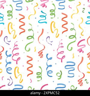 Muster fallender Bänder. Nahtloses Drucken farbenfroher Streamer für Geburtstagsfeiern, weihnachten und Neujahr. Vektorstruktur des Sturzes Stock Vektor