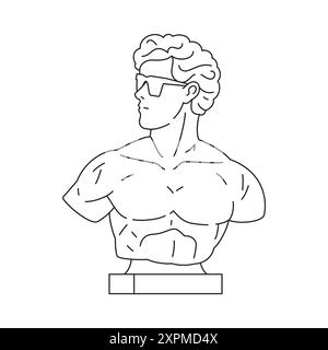 Y2K griechischer Mann Büste Statue in Sonnenbrille Mode zeitgenössische Pop Art Umriss Icon Vektor Illustration. Antiker römischer Gott Gipsmonument Vogue Stil p Stock Vektor