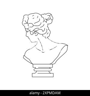 Y2K antike griechische Göttin Gipsbüste psychedelische zeitgenössische Pop Art Umriss Icon Vektor Illustration. Historisches antikes römisches Denkmal surreal wom Stock Vektor