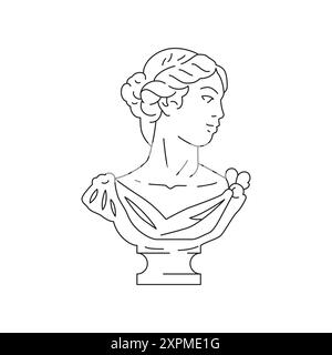 Y2K surreale griechische Göttin Büste mit Kopfposition zeitgenössische Pop Art Umriss Icon Vektor Illustration. Antike römische Frau Gips Denkmal klassisch A Stock Vektor