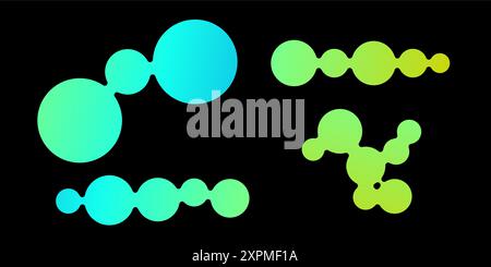Meta Balls Kollektion. Verbundene Morph Dots. Flüssiges Blobs Flüssigkeitsset. Abgerundete Designelemente für Logo, Symbol, Tag, Emblem und Poster. Stock Vektor
