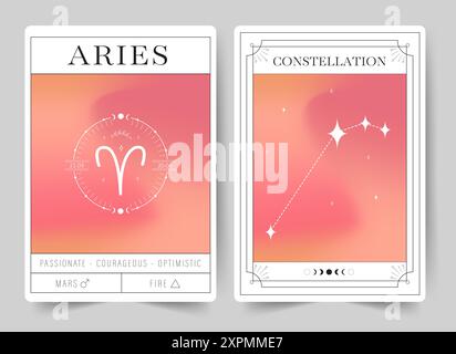 Aries. Hexenkarten mit Sternzeichen und Sternbild. Moderne, verschwommene Astrologie-Plakate im Y2K-Stil. Perfekt für Tarot Stock Vektor