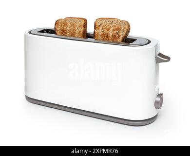 Weißer Toaster für alle Brotsorten. Isoliert auf weißem Hintergrund. Mit Beschneidungspfad Stockfoto