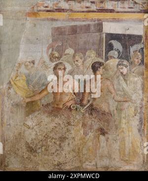 Achilles' Kapitulation Briseis an Agamemnon, aus dem Haus des tragischen Dichters in Pompeji, Fresko, 1. Jahrhundert n. Chr., heute im Nationalen Archäologischen Museum von Neapel Stockfoto