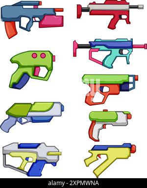 Blaster Gun Set Cartoon Vektor Illustration Stock Vektor
