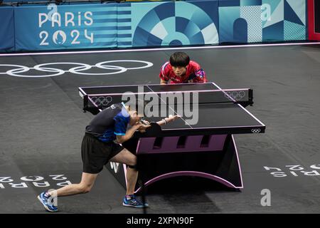 FRANKREICH. PARIS (75) (15. BEZIRK) PARIS OLYMPISCHE SPIELE 2024. 2024.08.06: IM PARC DES EXPOSITIONS IN PORTE DE VERSAILLES, TISCHTENNIS IN DER ARENA Stockfoto