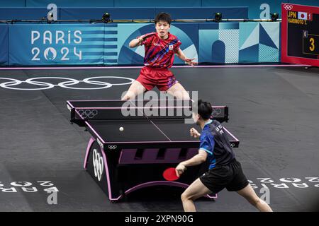 FRANKREICH. PARIS (75) (15. BEZIRK) PARIS OLYMPISCHE SPIELE 2024. 2024.08.06: IM PARC DES EXPOSITIONS IN PORTE DE VERSAILLES, TISCHTENNIS IN DER ARENA Stockfoto