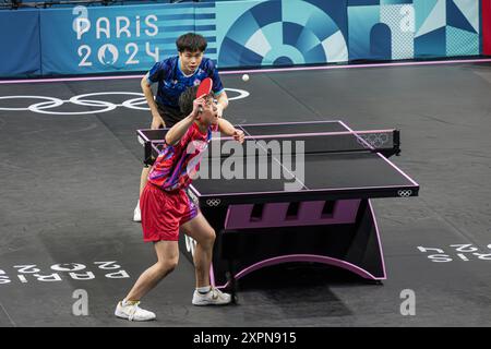 FRANKREICH. PARIS (75) (15. BEZIRK) PARIS OLYMPISCHE SPIELE 2024. 2024.08.06: IM PARC DES EXPOSITIONS IN PORTE DE VERSAILLES, TISCHTENNIS IN DER ARENA Stockfoto