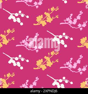 Kirschblüten Blumen Hand Gezeichnet Nahtloses Muster Stock Vektor