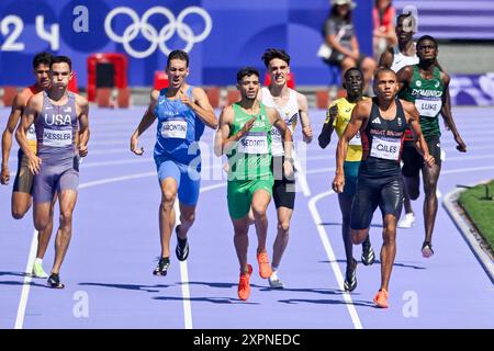 Paris, Frankreich. August 2024. PARIS, FRANKREICH - 7. AUGUST: Djamel Sedjati aus Algerien, der 800 am 12. Tag der Leichtathletik - Olympischen Spiele Paris 2024 im Stade de France am 7. August 2024 in Paris teilnahm. (Foto von Andy Astfalck/BSR Agency) Credit: BSR Agency/Alamy Live News Stockfoto