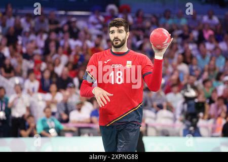 Lille, Frankreich. August 2024. Imanol Garciandia (Spanien), Handball, Viertelfinale der Männer zwischen Spanien und Ägypten während der Olympischen Spiele Paris 2024 am 7. August 2024 im Pierre Mauroy Stadion in Villeneuve-d'Ascq in der Nähe von Lille, Frankreich - Foto Laurent Sanson/Panorama/DPPI Media Credit: DPPI Media/Alamy Live News Stockfoto