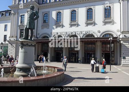 Eintritt zum Hauptbahnhof, mit Statue von Nils Ericson, Stoclholm Stockfoto