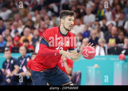 Alex Dujshebaev (Spanien), Handball, Men'Viertelfinale zwischen Spanien und Ägypten während der Olympischen Spiele Paris 2024 am 7. August 2024 im Pierre Mauroy Stadion in Villeneuve-d'Ascq bei Lille, Frankreich Stockfoto
