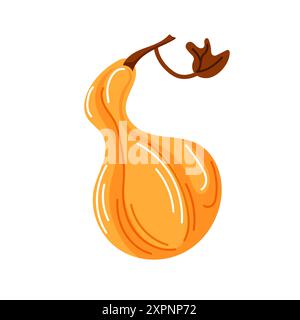 Gelber reifer Kürbis im Cartoon-Stil. Herbstdesign. Vektorillustration auf weißem Hintergrund isoliert. Stock Vektor