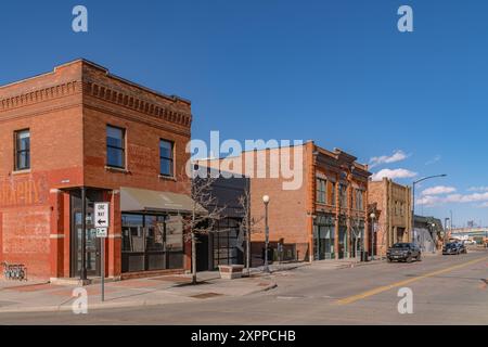 Cheyenne, WY, USA-1. März 2024: Historischer Stadtteil der Hauptstadt des Bundesstaates mit Backsteinbauten aus den 1800er Jahren Stockfoto