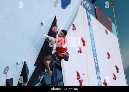 GINES LOPEZ Alberto aus Spanien Sport Climbing Men&#39;s Boulder &amp; Lead, Semifinale Lead während der Olympischen Spiele Paris 2024 am 7. August 2024 im Sportkletterzentrum Le Bourget in Le Bourget, Frankreich Stockfoto